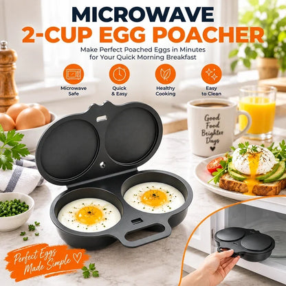 🥚 Perfect Poached Eggs in 2 Mins – No Oil, No Explosion. Microwave Egg Cooker with Splash-Proof Lid.